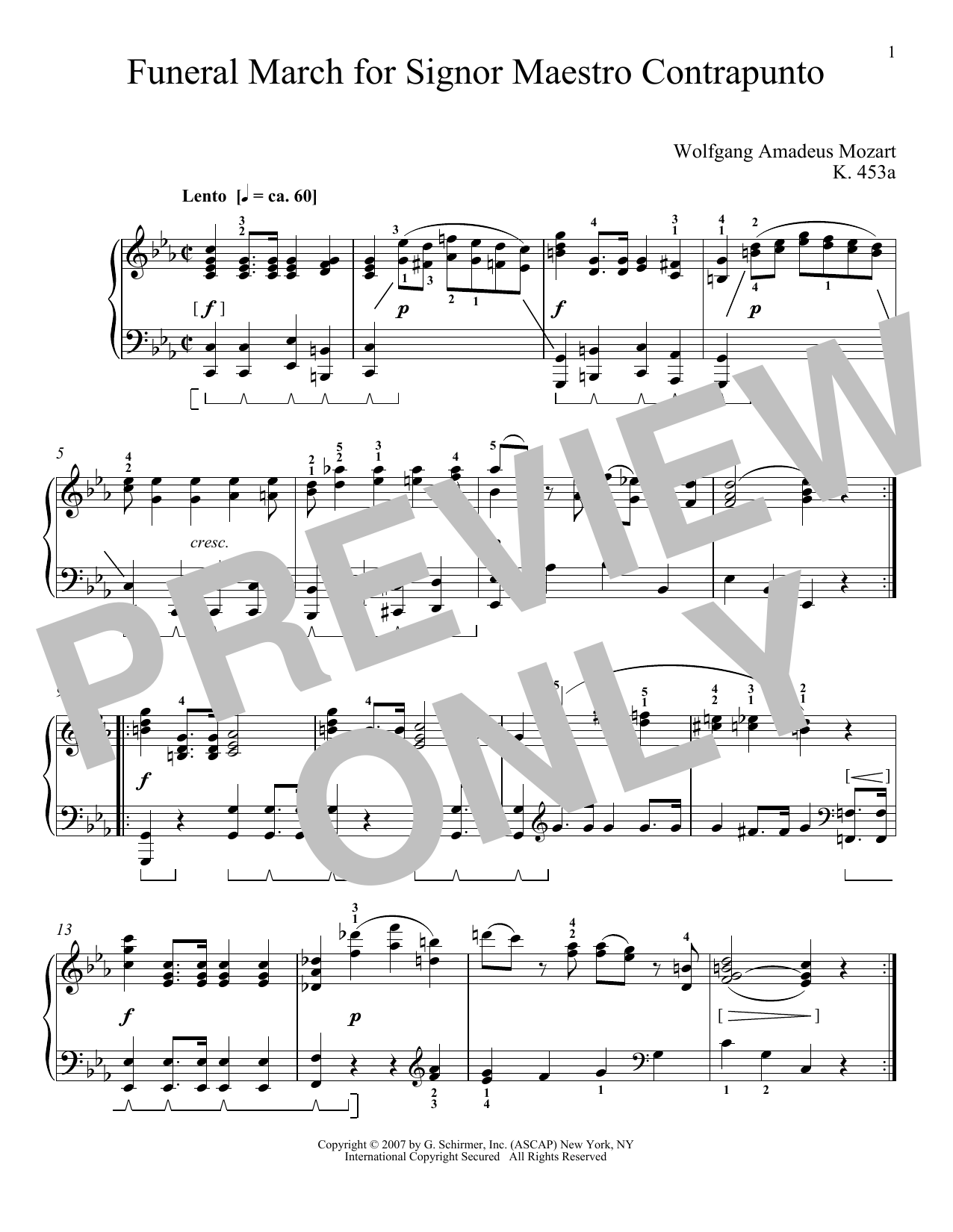 Wolfgang Amadeus Mozart Funeral March For Maestro Counterpoint, K. 453a sheet music, chords, lyrics - Printable PDF for Piano