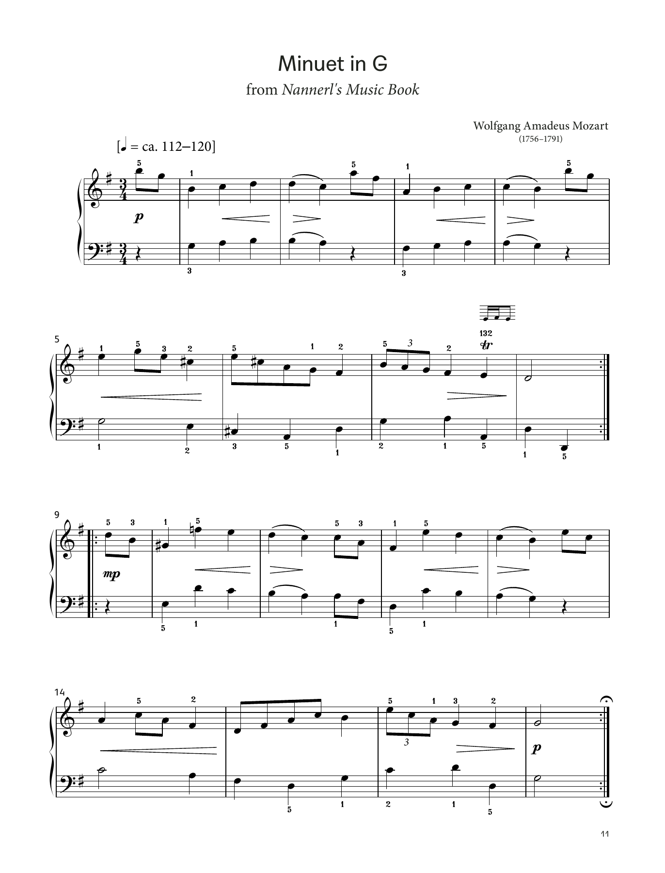 Wolfgang Amadeus Mozart Minuet in G, K. 1e (LCME Piano 2018 Grade 1 List A) sheet music, chords, lyrics - Printable PDF for Piano Solo