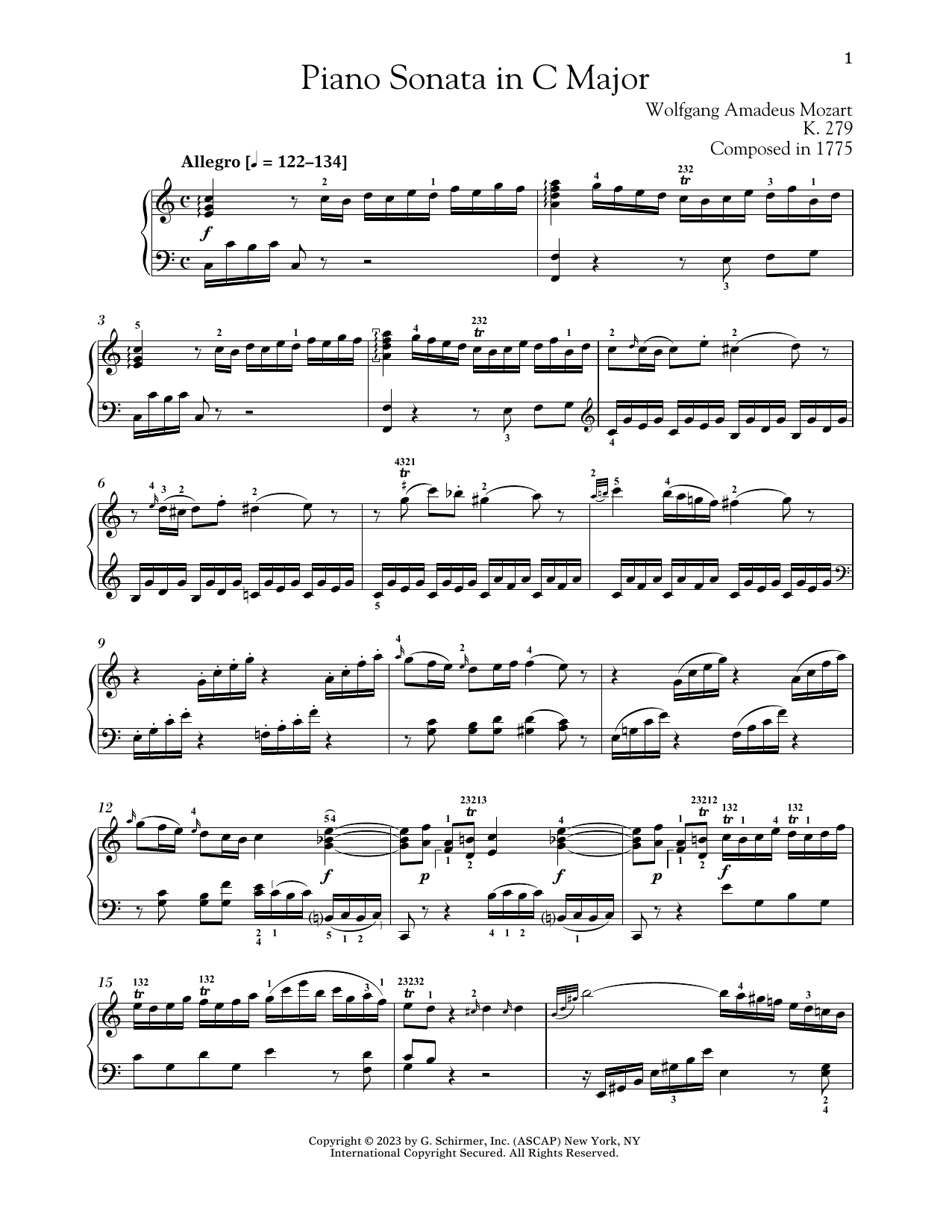 Wolfgang Amadeus Mozart Piano Sonata In C Major, K. 279 sheet music, chords, lyrics - Printable PDF for Piano Solo