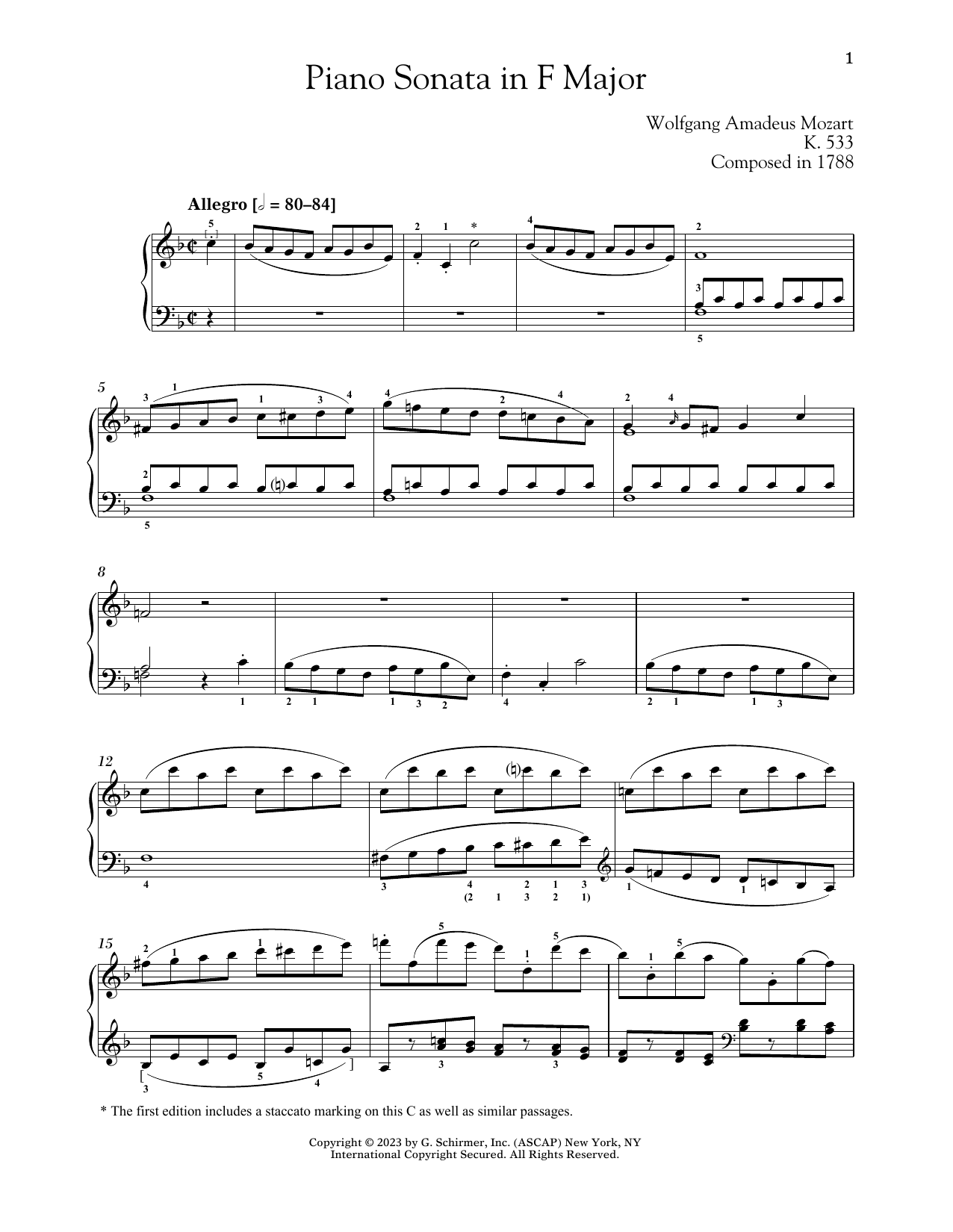 Wolfgang Amadeus Mozart Piano Sonata In F Major, K. 533/494 sheet music, chords, lyrics - Printable PDF for Piano Solo