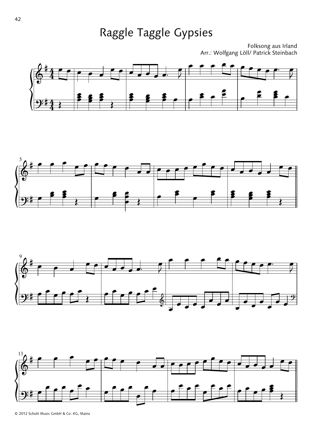 Wolfgang Löll Raggle Taggle Gypsies sheet music, chords, lyrics - Printable PDF for Piano Solo
