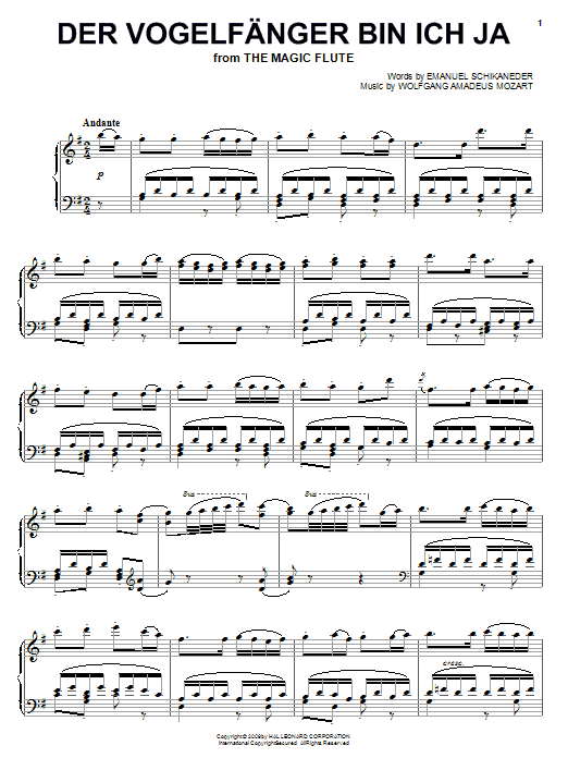 Learn to play Wolfgang Amadeus Mozart Der Vogelfanger Bin Ich Ja sheet music for Piano Duet in minutes. Wolfgang Amadeus Mozart Der Vogelfanger Bin Ich Ja sheet music preview music notes and score for Piano Duet including 2 page(s)