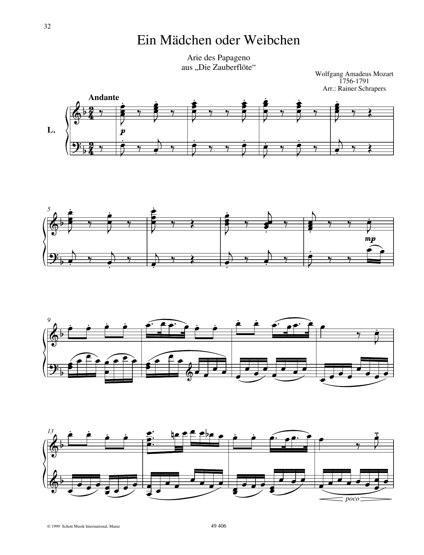 Learn to play Wolfgang Amadeus Mozart Ein Mädchen oder Weibchen sheet music for Piano Duet in minutes. Wolfgang Amadeus Mozart Ein Mädchen oder Weibchen sheet music preview music notes and score for Piano Duet including 4 page(s)