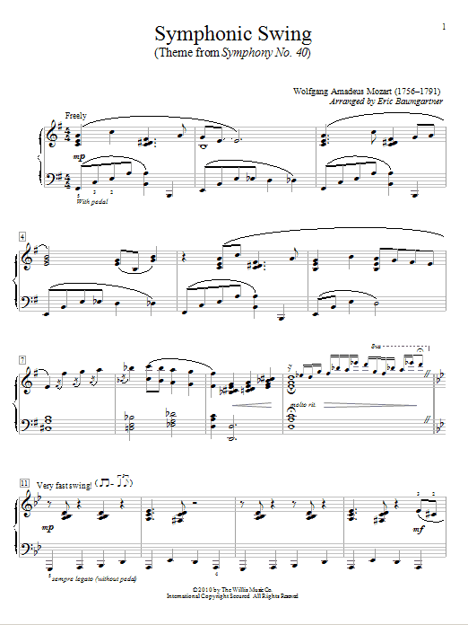 Learn to play Wolfgang Amadeus Mozart Symphonic Swing (Theme From Symphony No. 40) sheet music for Easy Piano in minutes. Wolfgang Amadeus Mozart Symphonic Swing (Theme From Symphony No. 40) sheet music preview music notes and score for Easy Piano including 6 page(s)