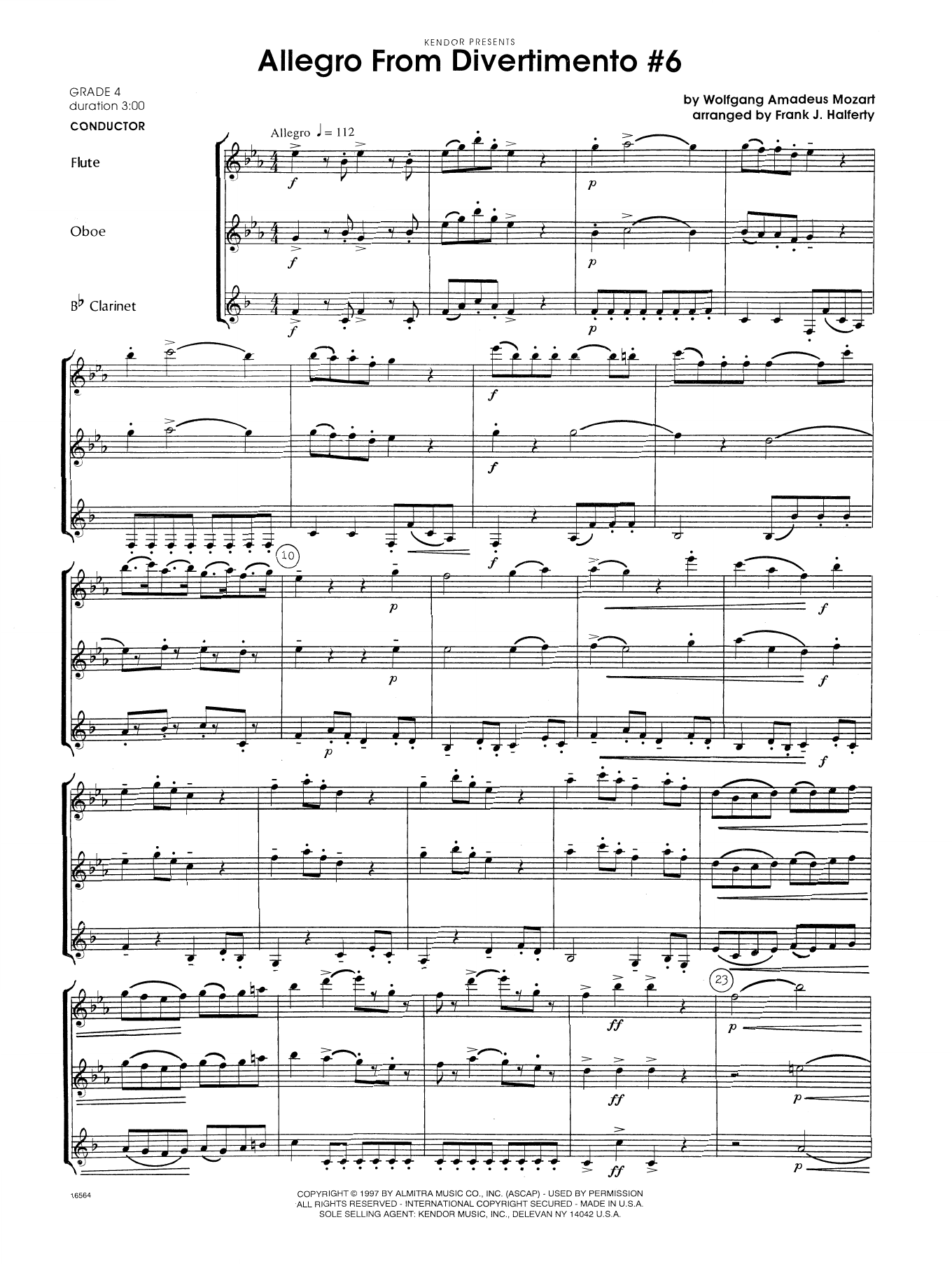 Wolfgang Mozart Allegro From Divertimento #6 (arr. Frank Halferty) - Full Score sheet music preview music notes and score for Woodwind Ensemble including 3 page(s)