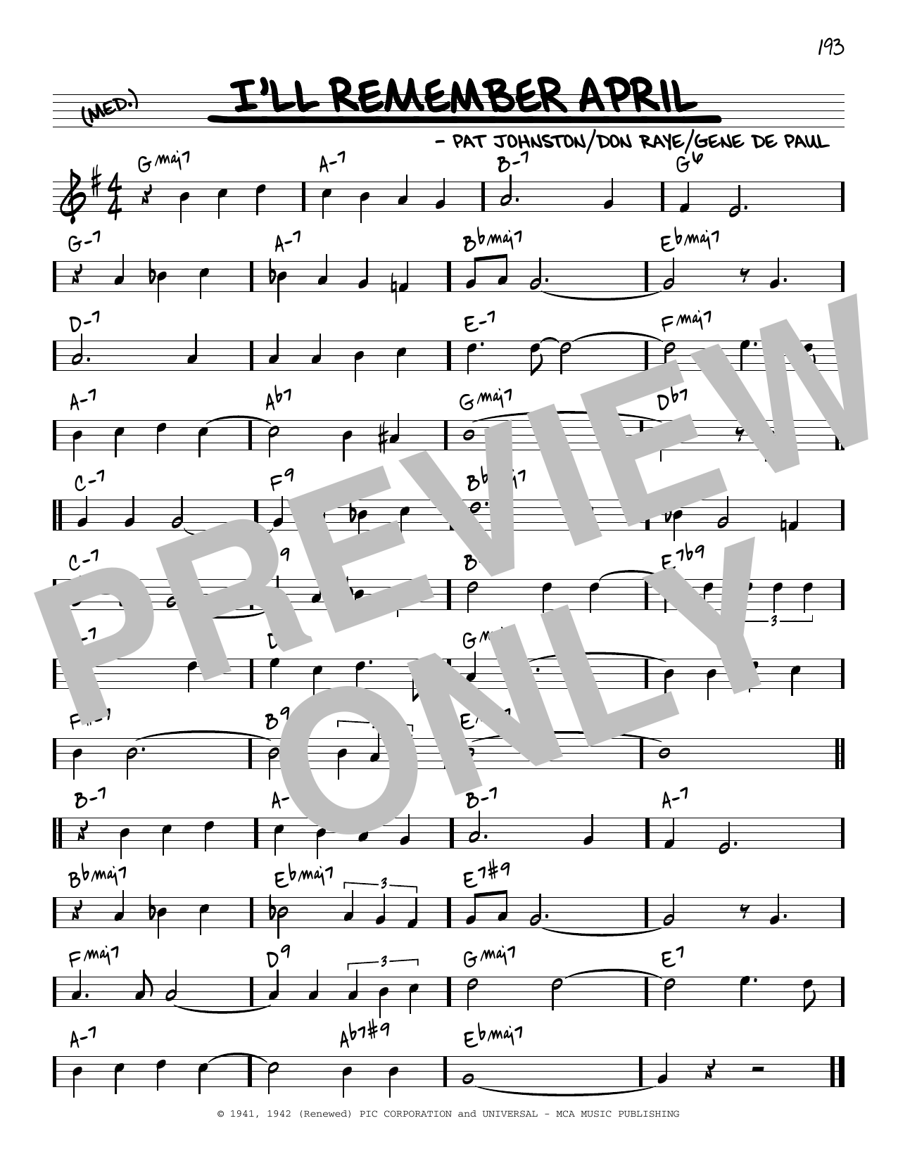 Woody Herman & His Orchestra I'll Remember April [Reharmonized version] (arr. Jack Grassel) sheet music, chords, lyrics - Printable PDF for Real Book – Melody & Chords