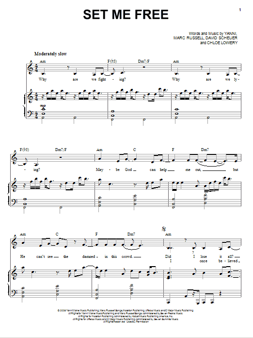 Download Yanni Set Me Free sheet music notes and chords for Piano, Vocal & Guitar (Right-Hand Melody) - Download Printable PDF and start playing in minutes.