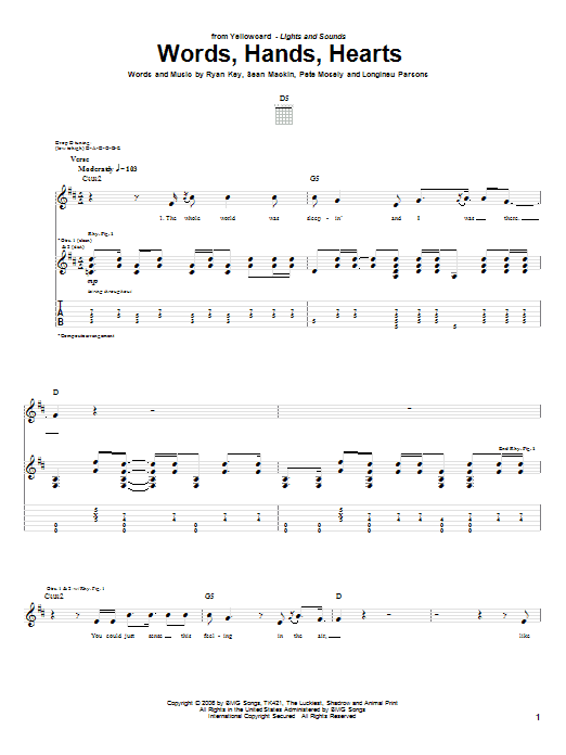 Learn to play Yellowcard Words, Hands, Hearts sheet music for Guitar Tab in minutes. Yellowcard Words, Hands, Hearts sheet music preview music notes and score for Guitar Tab including 9 page(s)