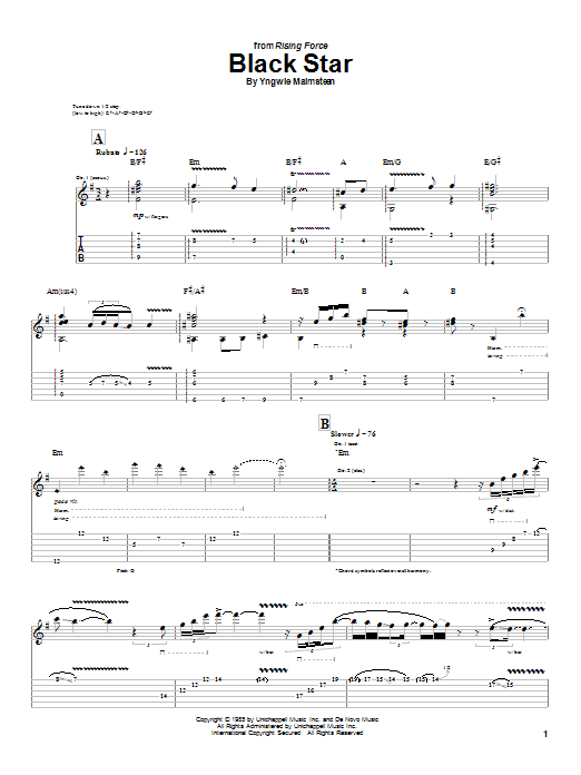 Learn to play Yngwie Malmsteen Black Star sheet music for Guitar Tab in minutes. Yngwie Malmsteen Black Star sheet music preview music notes and score for Guitar Tab including 9 page(s)