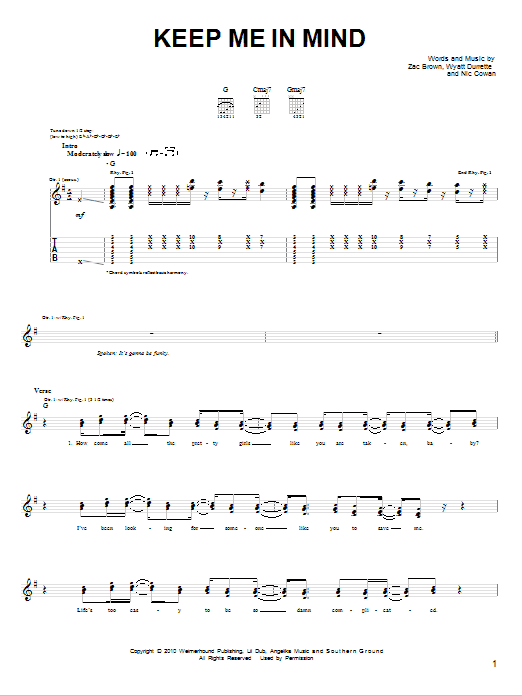 Learn to play Zac Brown Band Keep Me In Mind sheet music for Easy Guitar in minutes. Zac Brown Band Keep Me In Mind sheet music preview music notes and score for Easy Guitar including 6 page(s)