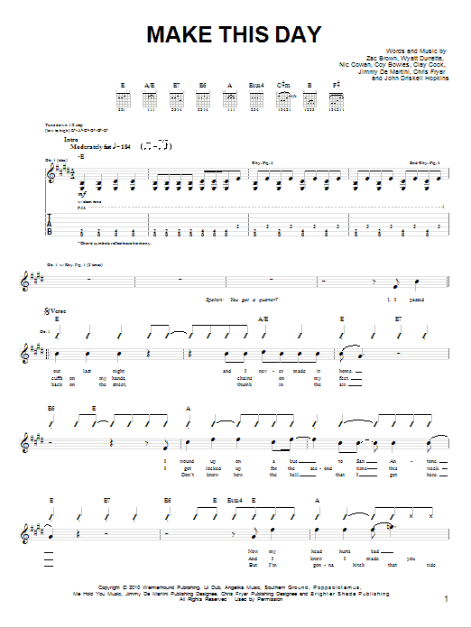 Learn to play Zac Brown Band Make This Day sheet music for Easy Guitar in minutes. Zac Brown Band Make This Day sheet music preview music notes and score for Easy Guitar including 6 page(s)