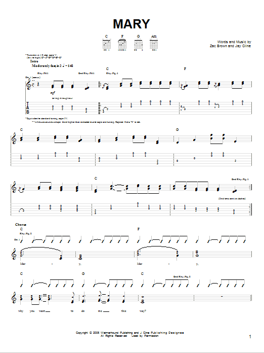 Learn to play Zac Brown Band Mary sheet music for Easy Guitar in minutes. Zac Brown Band Mary sheet music preview music notes and score for Easy Guitar including 4 page(s)