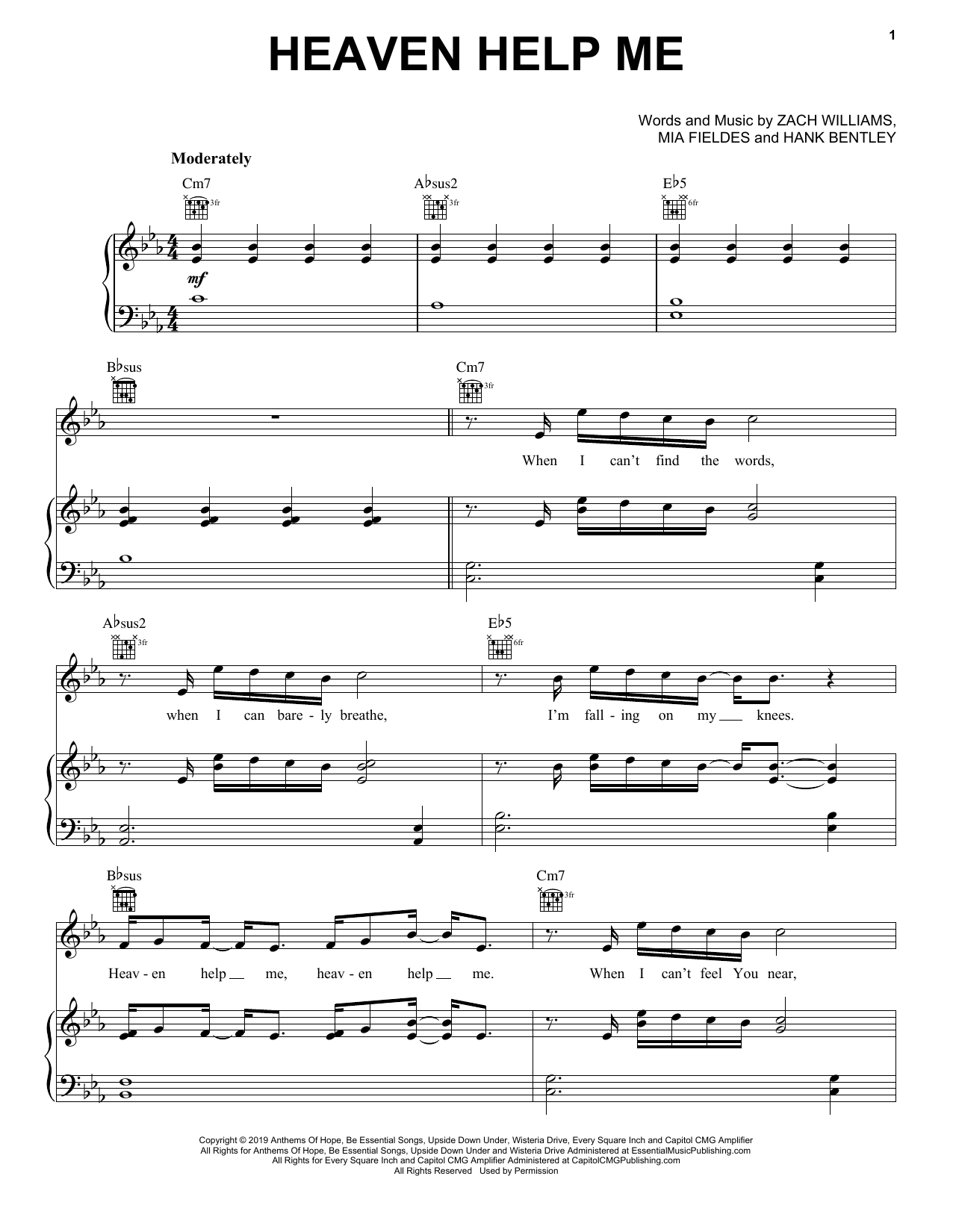 Zach Williams Heaven Help Me sheet music preview music notes and score for Piano, Vocal & Guitar Chords (Right-Hand Melody) including 6 page(s)