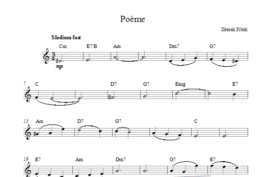 Learn to play Zdenek Fibich Poeme sheet music for Woodwind Solo in minutes. Zdenek Fibich Poeme sheet music preview music notes and score for Woodwind Solo including 4 page(s)