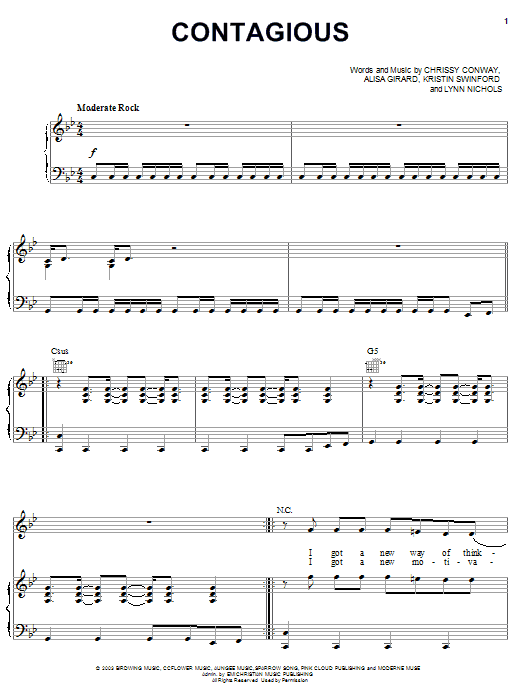 ZOEgirl Contagious sheet music, chords, lyrics - Printable PDF for Piano, Vocal & Guitar (Right-Hand Melody)