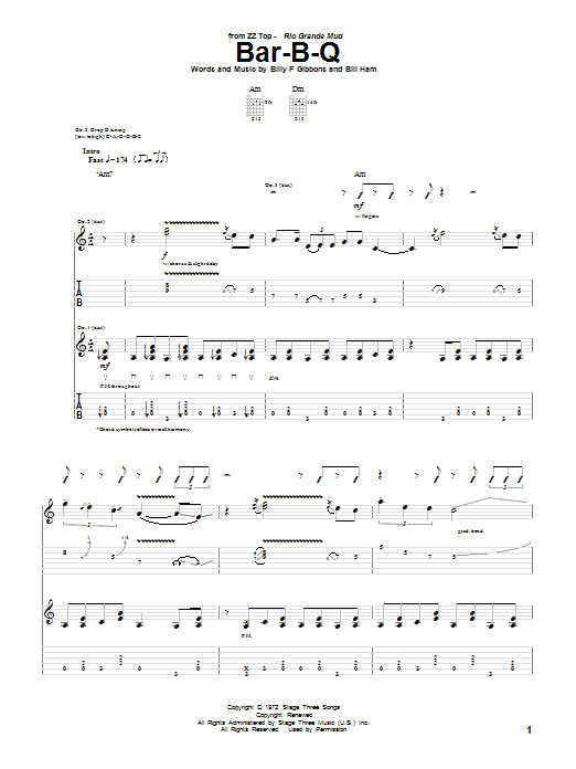 ZZ Top Bar-B-Q sheet music, chords, lyrics - Printable PDF for Guitar Tab
