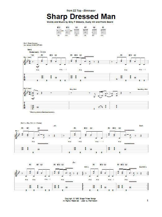 ZZ Top Sharp Dressed Man sheet music, chords, lyrics - Printable PDF for Lyrics & Chords