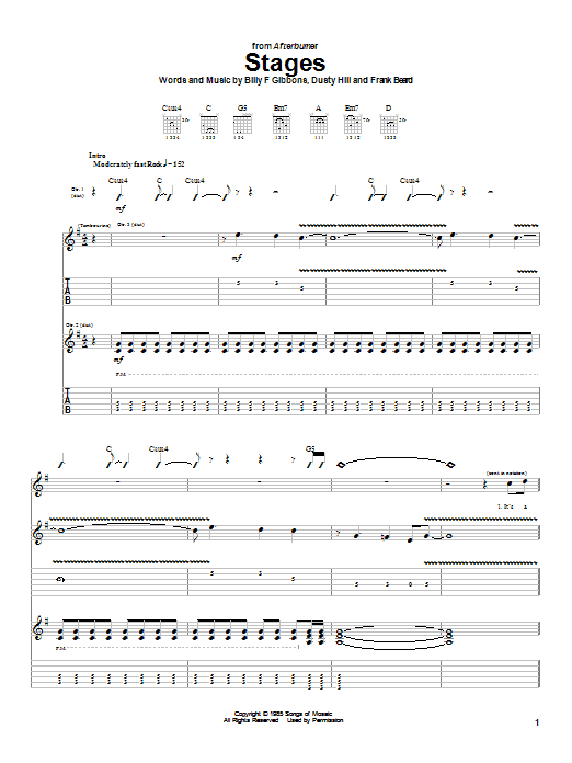 ZZ Top Stages sheet music, chords, lyrics - Printable PDF for Piano, Vocal & Guitar (Right-Hand Melody)